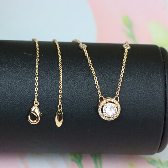 "Elegant Round Solitaire Rose Gold Necklace with Sparkling Halo, XPNL1897 - Picture 4 of 13
